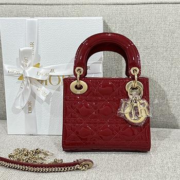 Mini Lady Dior Bag Cherry Red Patent Cannage Calfskin - 17x15x7cm