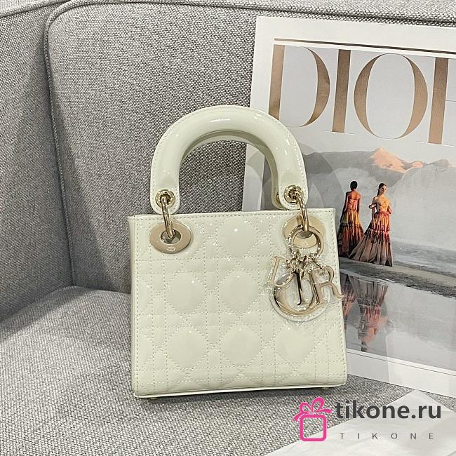 Mini Lady Dior Bag White Patent Cannage Calfskin - 17x15x7cm - 1