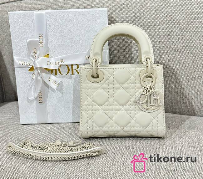 Mini Lady Dior Bag White Ultramatte Cannage Calfskin - 17x15x7cm - 1