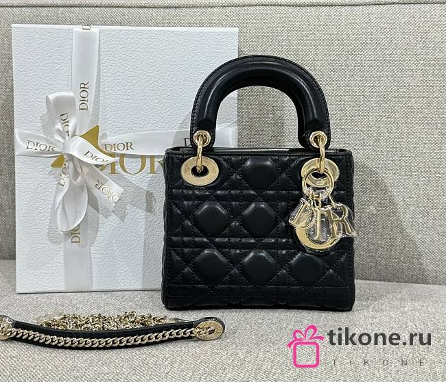 Mini Lady Dior Bag Black Gold Hardware Cannage Lamskin - 17x15x7cm - 1