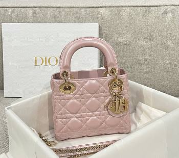 Mini Lady Dior Bag Pearlescent Pink Cannage Lambskin - 17x15x7cm