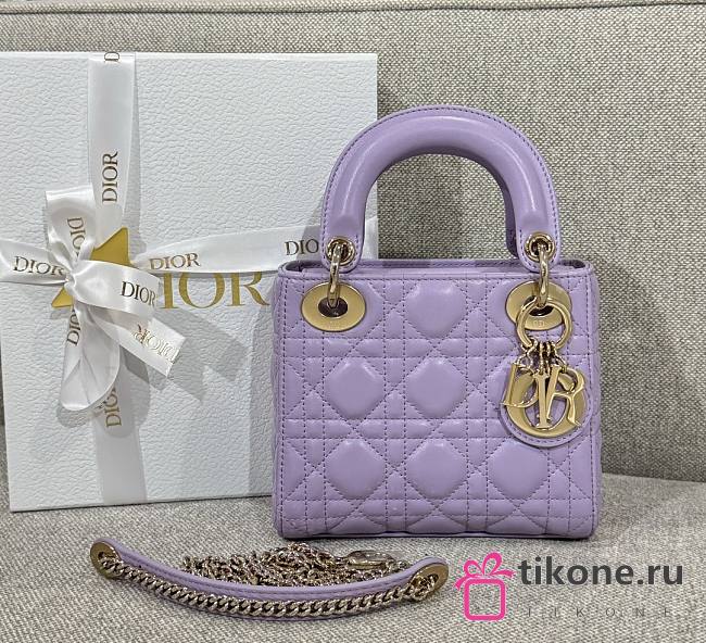 Mini Lady Dior Bag Violet Cannage Lambskin - 17x15x7cm - 1