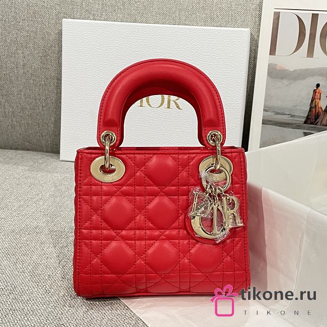 Mini Lady Dior Bag Red Cannage Lamskin - 17x15x7cm - 1