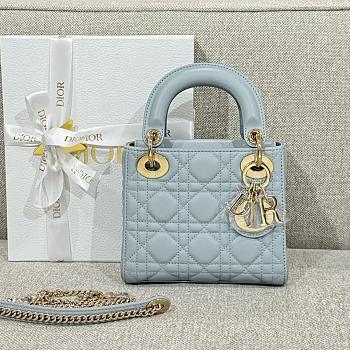 Mini Lady Dior Bag Light Blue Cannage Lamskin - 17x15x7cm