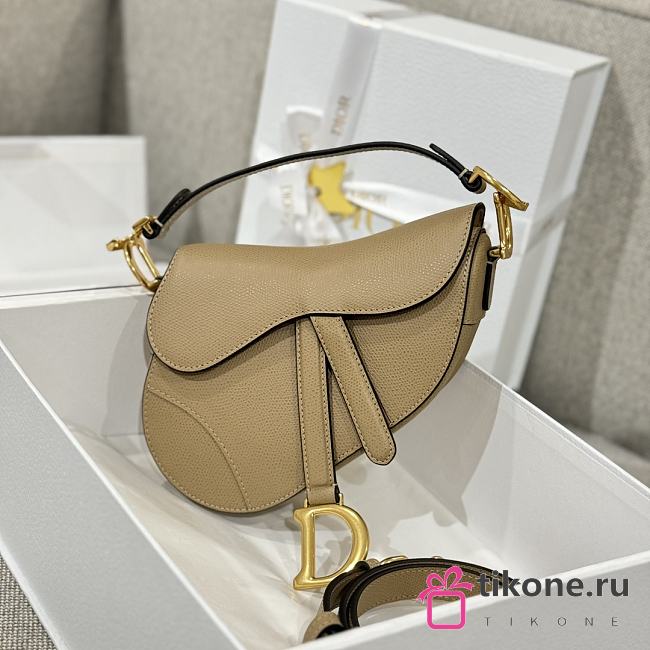 Dior Mini Saddle Bag with Strap Dark Beige Grained Calfskin - 19x15x6cm - 1