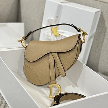 Dior Mini Saddle Bag with Strap Dark Beige Grained Calfskin - 19x15x6cm