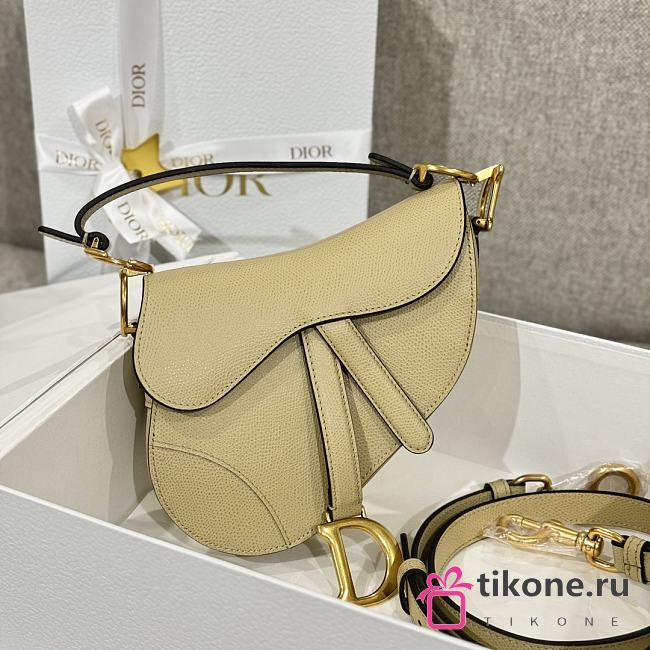 Dior Mini Saddle Bag with Strap Beige Grained Calfskin - 19x15x6cm - 1