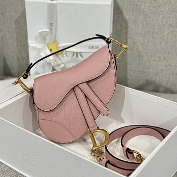 Dior Mini Saddle Bag with Strap Pink Grained Calfskin - 19x15x6cm