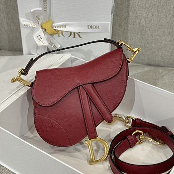 Dior Mini Saddle Bag with Strap Red Grained Calfskin - 19x15x6cm