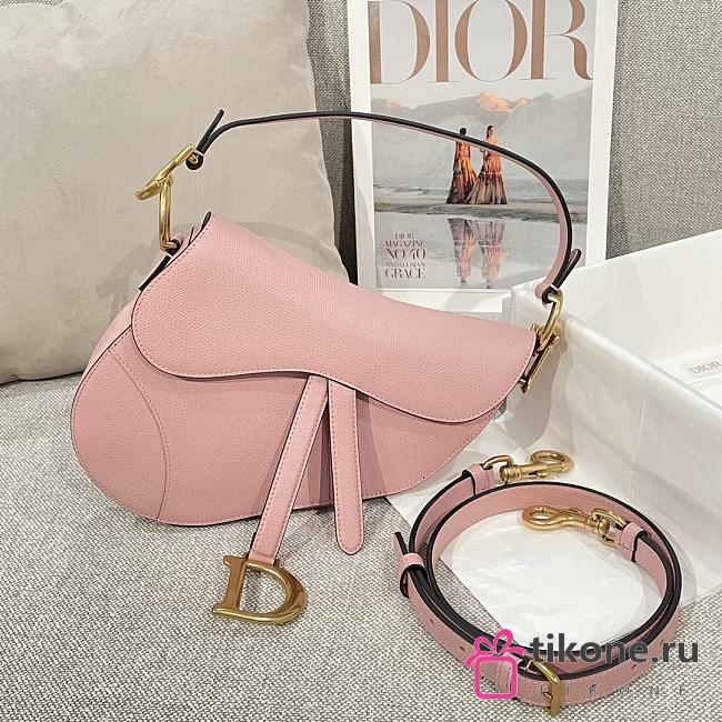 Dior Saddle Bag with Strap Light Pink Grained Calfskin - 25.5x20x6.5cm - 1