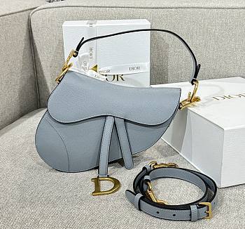 Dior Saddle Bag with Strap Light Blue Grained Calfskin - 25.5x20x6.5cm