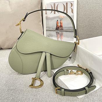 Dior Saddle Bag with Strap Light Green Grained Calfskin - 25.5x20x6.5cm