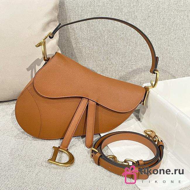 Dior Saddle Bag with Strap Brown Grained Calfskin - 25.5x20x6.5cm - 1