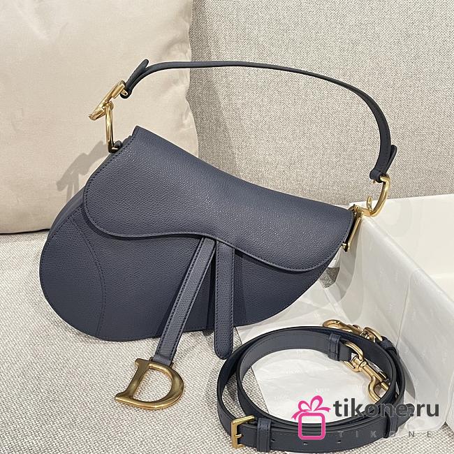 Dior Saddle Bag with Strap Dark Blue Grained Calfskin - 25.5x20x6.5cm - 1