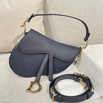 Dior Saddle Bag with Strap Dark Blue Grained Calfskin - 25.5x20x6.5cm