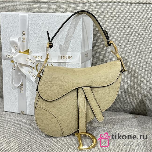 Dior Saddle Bag with Strap Beige Grained Calfskin - 25.5x20x6.5cm - 1