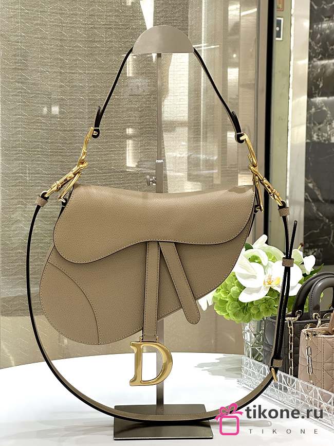 Dior Saddle Bag with Strap Dark Beige Grained Calfskin - 25.5x20x6.5cm - 1