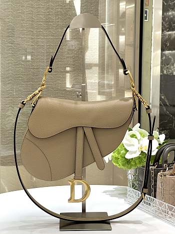 Dior Saddle Bag with Strap Dark Beige Grained Calfskin - 25.5x20x6.5cm