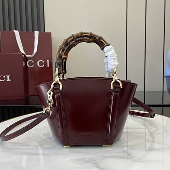 Gucci Mini Bamboo Top Handle Tote Bag Burgundy Shiny Leather - 16-27x14x11.5cm