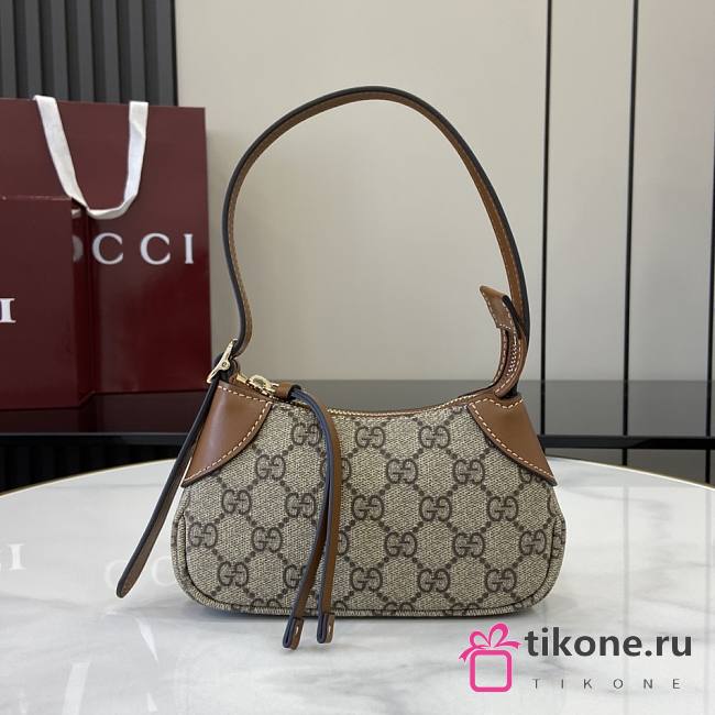 Gucci GG Emblem Super Mini Shoulder Bag Beige And Dark Brown - 19-23x13x2cm - 1