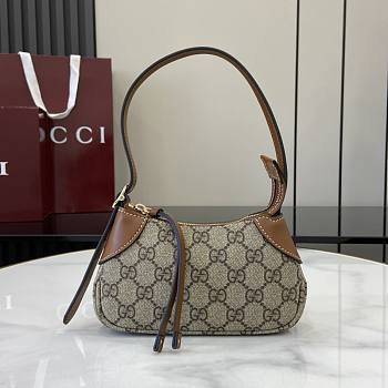 Gucci GG Emblem Super Mini Shoulder Bag Beige And Dark Brown - 19-23x13x2cm