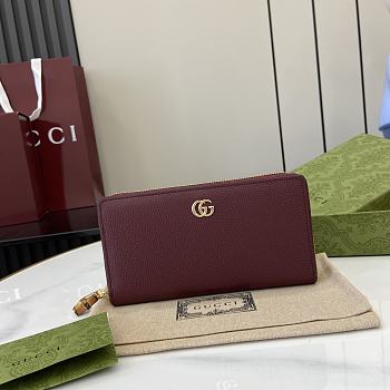 Gucci Zip Around Wallet  With Bamboo Burgundy - 19.5x11x3cm