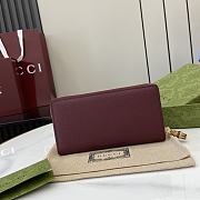 Gucci Zip Around Wallet  With Bamboo Burgundy - 19.5x11x3cm - 2