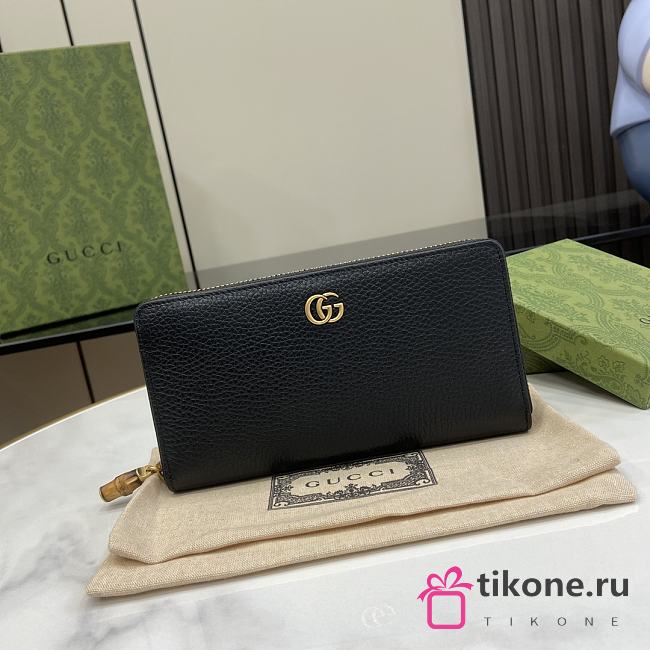 Gucci Zip Around Wallet With Bamboo Black - 19.5x11x3cm - 1