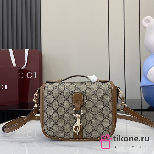 Gucci GG Emblem Mini Shoulder Bag Beige And Dark Brown - 20x14x8cm - 1