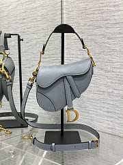 Dior Mini Saddle Bag with Strap Haze Blue Grained Calfskin - 19x15x6cm  - 1