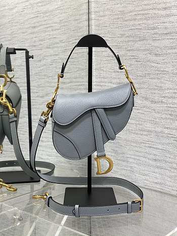 Dior Mini Saddle Bag with Strap Haze Blue Grained Calfskin - 19x15x6cm 