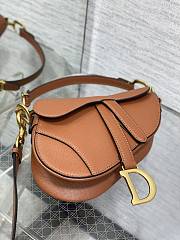 Dior Mini Saddle Bag with Strap Brown Grained Calfskin - 19x15x6cm - 2