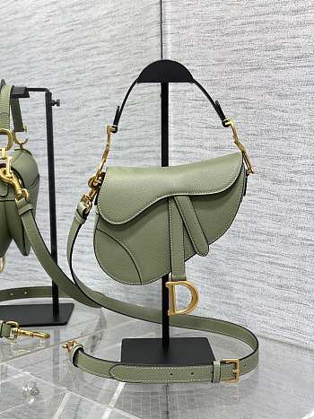 Dior Mini Saddle Bag with Strap Matcha Green Grained Calfskin - 19x15x6cm