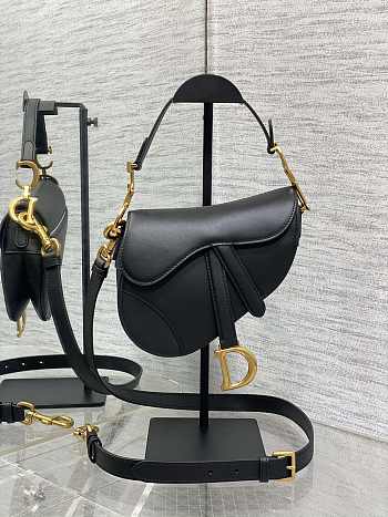 Dior Mini Saddle Bag with Strap Black Calfskin - 19x15x6cm