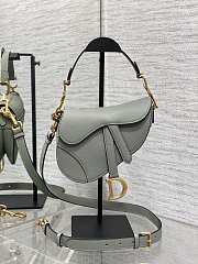 Dior Mini Saddle Bag with Strap Gray Stone Grained Calfskin - 19x15x6cm - 1