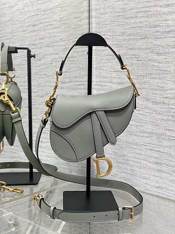 Dior Mini Saddle Bag with Strap Gray Stone Grained Calfskin - 19x15x6cm