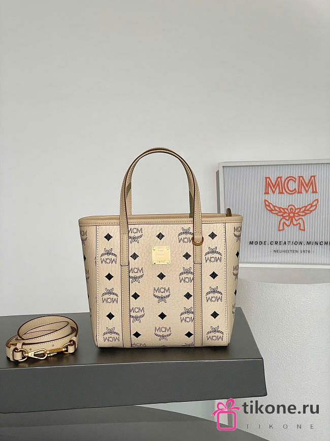 MCM Toni Zip Shopper In Visetos Beige Black - 19x9.5x18.5cm - 1