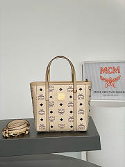 MCM Toni Zip Shopper In Visetos Beige Black - 19x9.5x18.5cm - 1