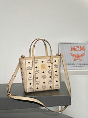 MCM Toni Zip Shopper In Visetos Beige Black - 19x9.5x18.5cm - 3