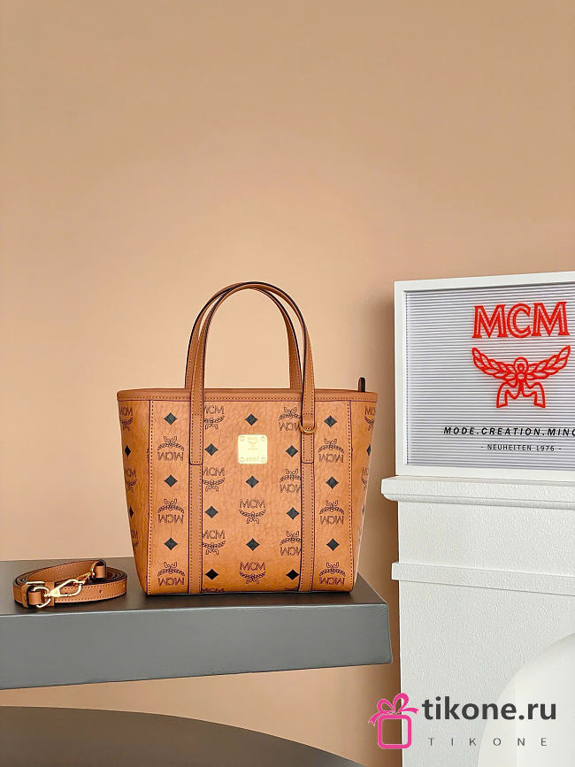 MCM Toni Zip Shopper In Visetos Cognac - 19x9.5x18.5cm - 1