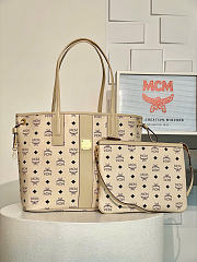 MCM Liz Double Sided Shopper In Visetos Beige Black - 36x17x28cm - 1