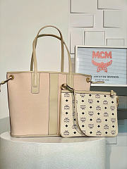 MCM Liz Double Sided Shopper In Visetos Beige Black - 36x17x28cm - 4