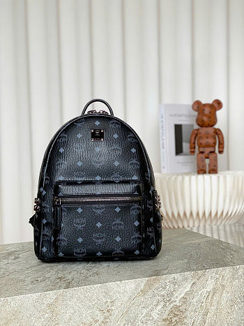 MCM Stark Backpack In Visetos Black - 33x13x26cm