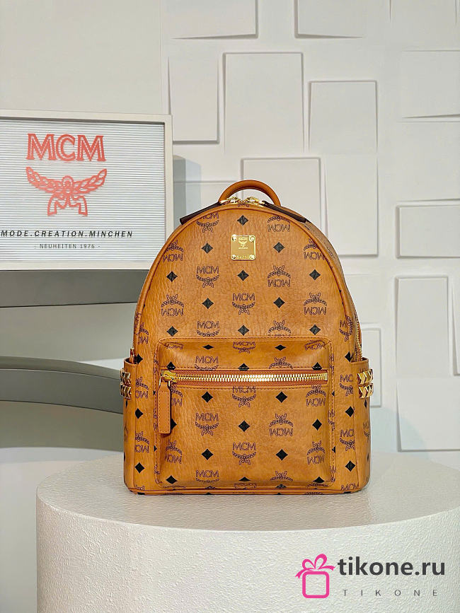 MCM Stark Backpack In Visetos Cognac - 33x13x26cm - 1