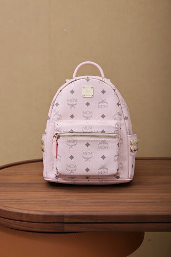 MCM Stark Side Studs Backpack In Visetos Pink - 27x10x21cm