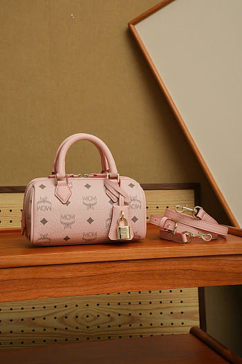 MCM Ella Boston Bag In Visetos Pink - 18x9x9.5cm