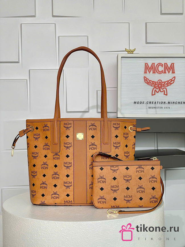 MCM Liz Double Sided Shopper In Visetos Cognac - 29x14x25cm - 1