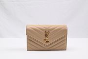 YSL Cassandre Envelope Chain Wallet In Grain De Poudre Leather Dark Beige - 19x12.5x3.5cm - 1