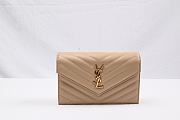 YSL Cassandre Envelope Chain Wallet In Grain De Poudre Leather Dark Beige - 19x12.5x3.5cm - 2