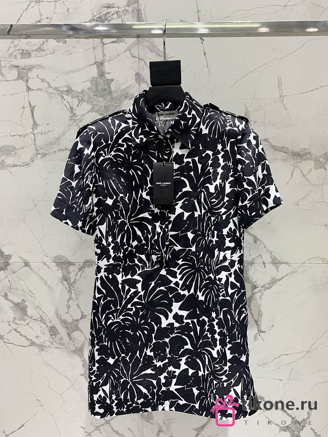 YSL Floral Jersey Shirt Dress - 1